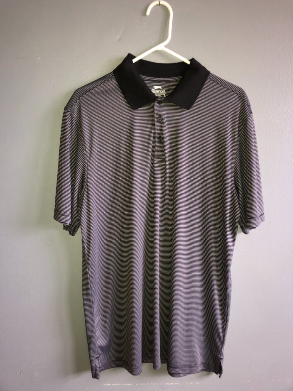 Slazenger Golf Mens Black Striped Polo Short Sleeve Golf Shirt Size L (#171)